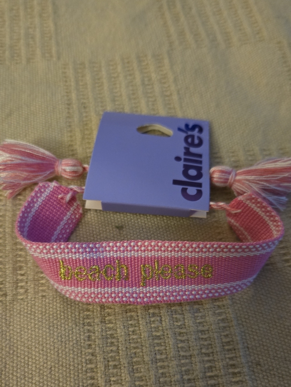 Claire's Pink Woven 'Beach Please' Adjustable Bracelet